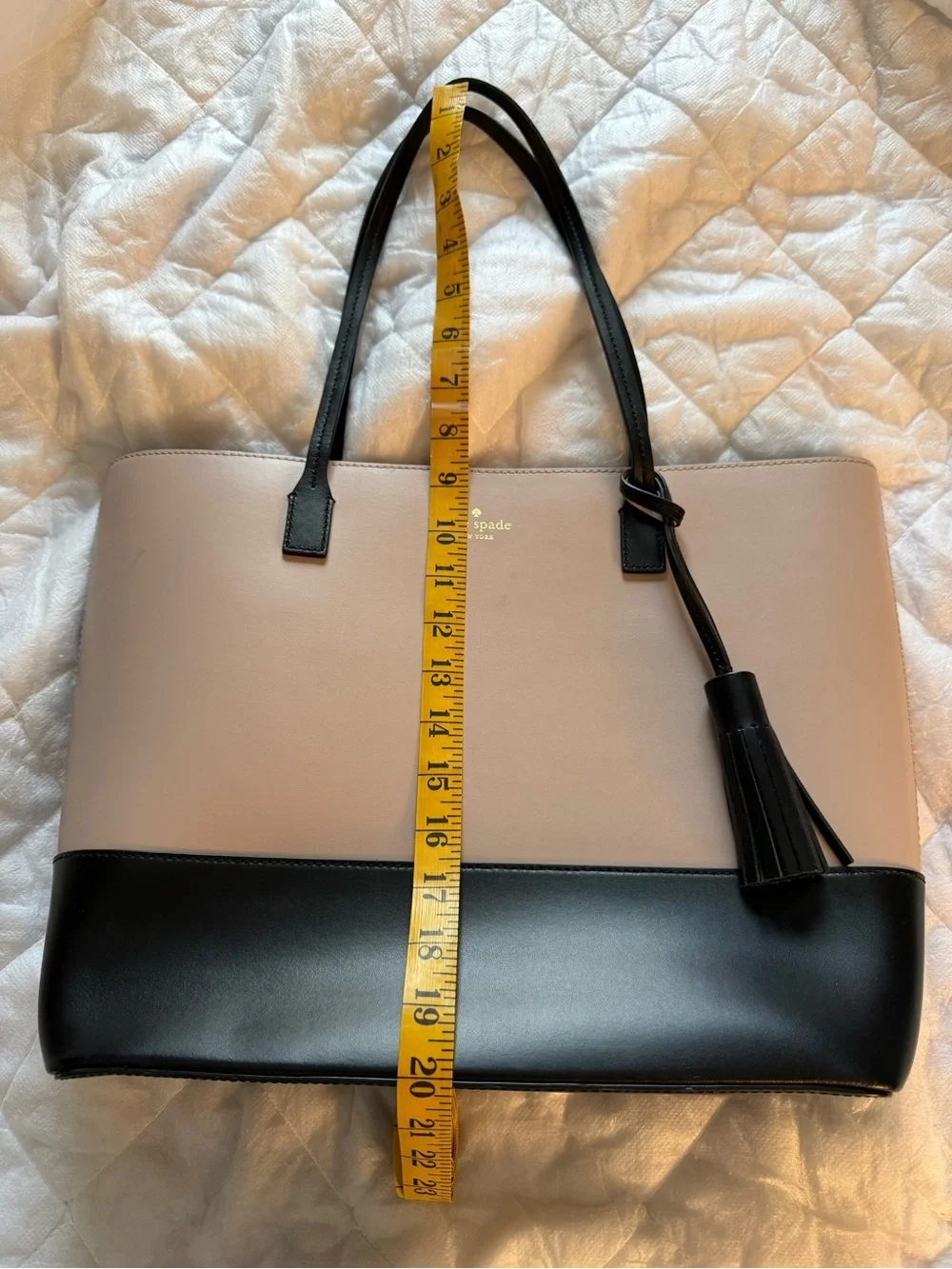 kate spade Two-Tone Blush and Black Leather Tote with Tassel